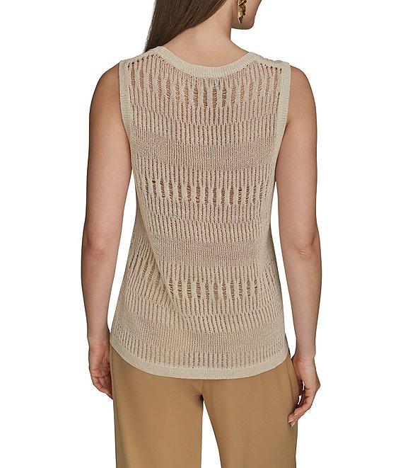 Donna Karan Metallic Linen Blend Mix Stitch Scoop Neck Tank Product Image