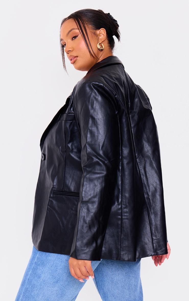 Plus Black Faux Leather Blazer Product Image