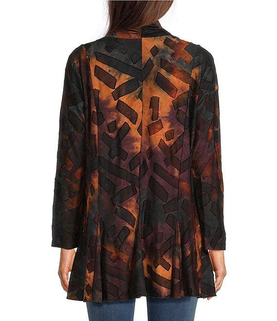 Calessa Tie-Dye Burnout Shawl Long Sleeve Open Front Cardigan Product Image