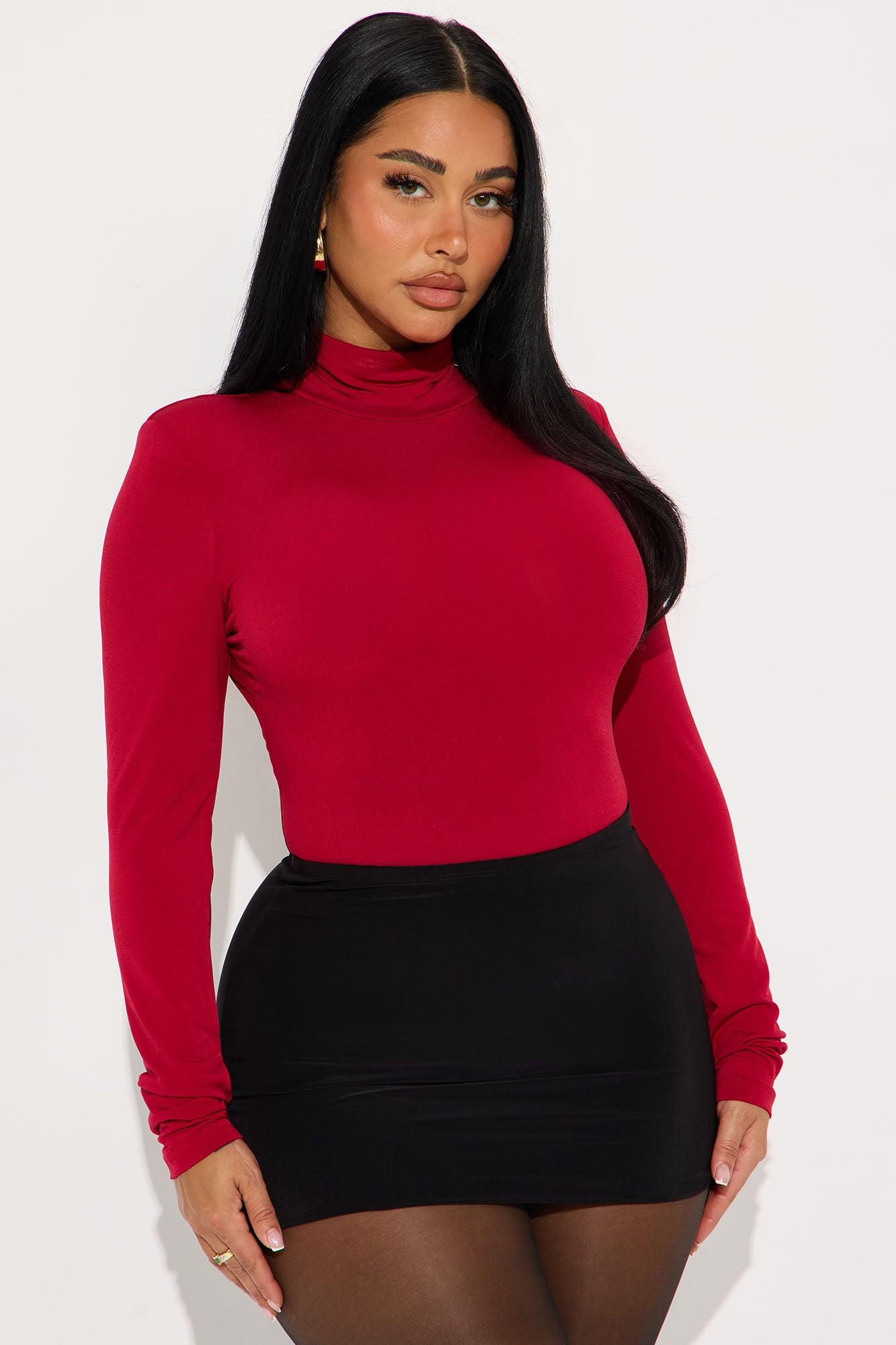 True Long Sleeve Turtle Neck Bodysuit - Red Female Product Image