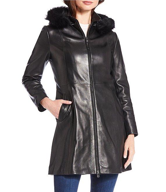 Katherine Kelly Genuine Lamb Leather Jacket with Removable Shearling Hood Product Image