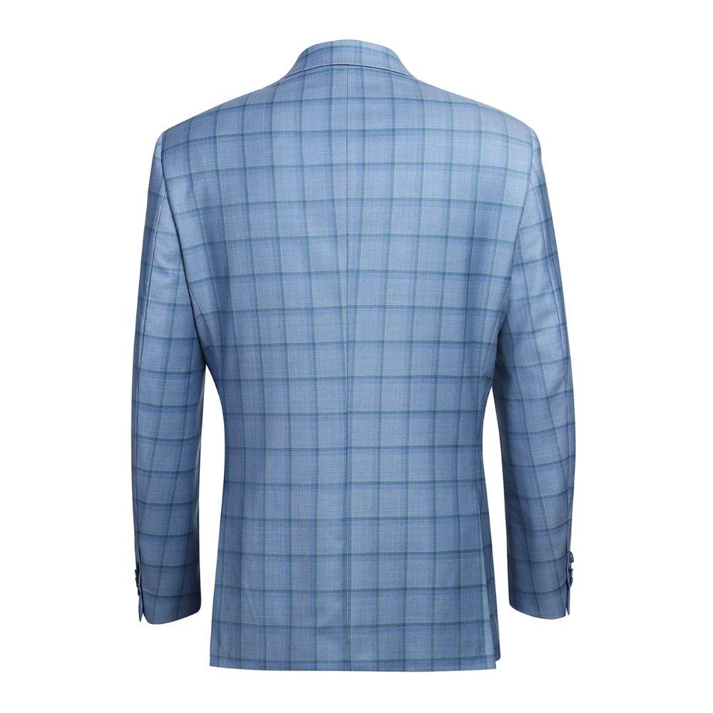 Men's Blue Classic Fit 100% Wool Plaid Blazer Male Product Image