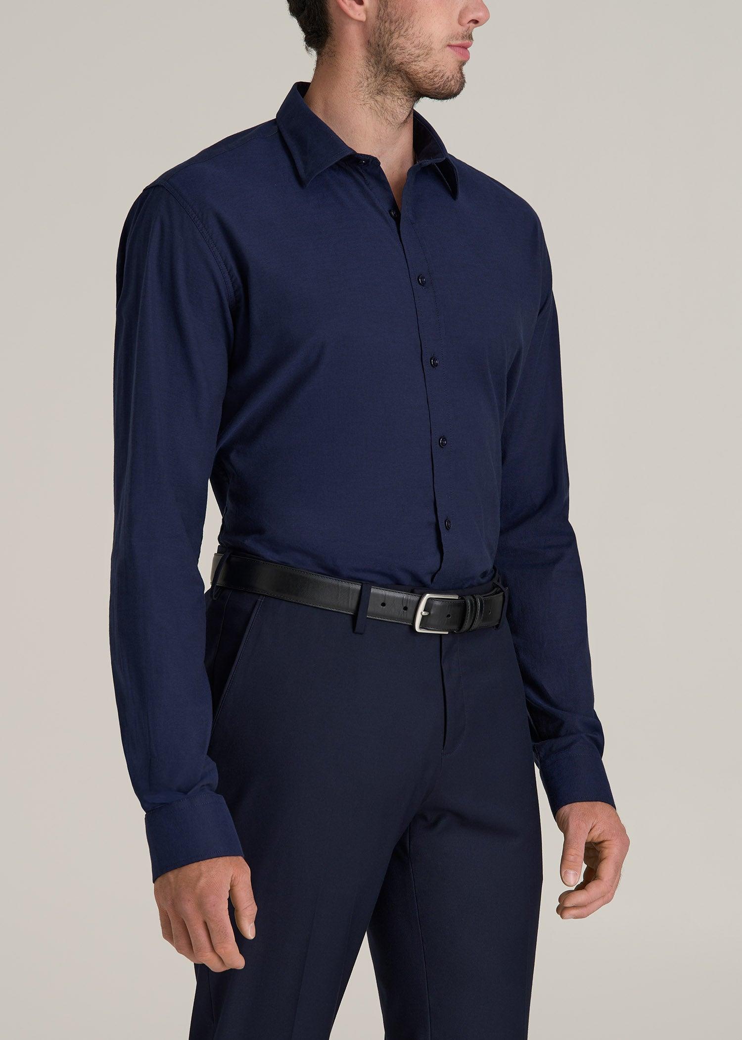 Oskar Button-Up Dress Shirt for Tall Men in Deep Blue Mix Male Product Image