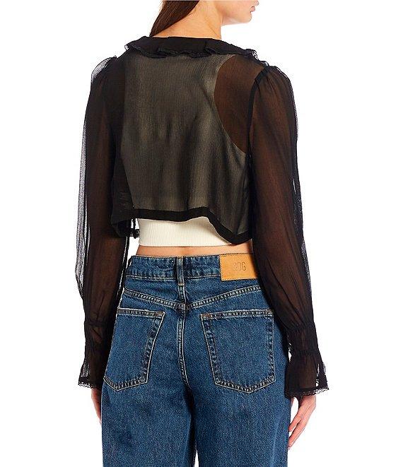 BDG Urban Outfitters Ophelia Long Sleeve Woven Tie Front Cropped Fly Away Top Product Image