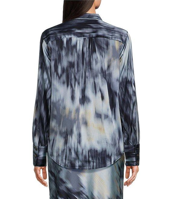 NIC + ZOE Romance Silk Watercolor Blend Print Point Collar Long Sleeve Top Product Image