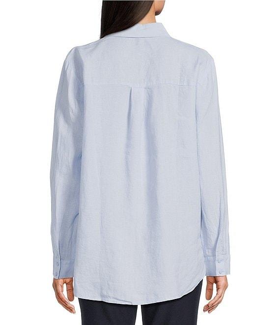 Eileen Fisher Organic Linen Handkerchief Classic Collar Button Front Long Sleeve Shirt Product Image