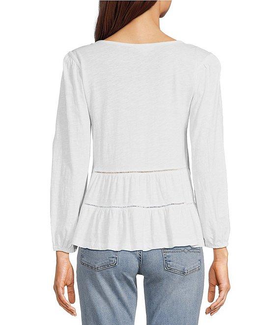 Lucky Brand Lace Square Neck Long Sleeve Embroidered Tiered Top Product Image