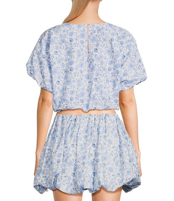 GB Woven Coordinating Poplin Floral/Seashells Puff Blouse Product Image