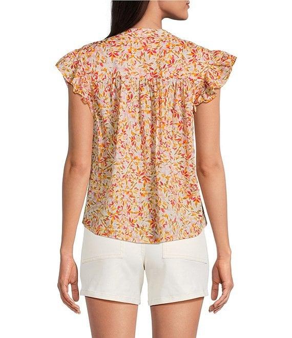 Dear John Rose Floral Print Split V-Neck Ruffle Cap Sleeve Top Product Image