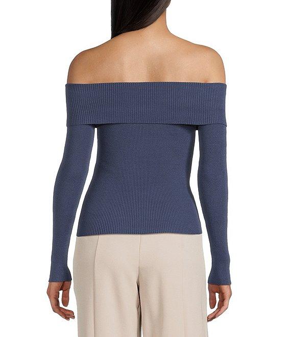 Double Zero Cropped Ribbed Knit Off-The-Shoulder Long Sleeve Top Product Image