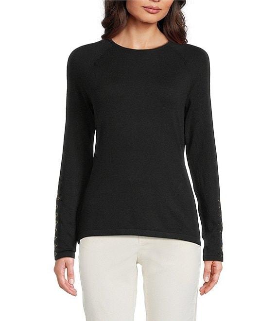 J.McLaughlin Jamey Crew Neck Button Trim Raglan Sleeve Sweater Product Image