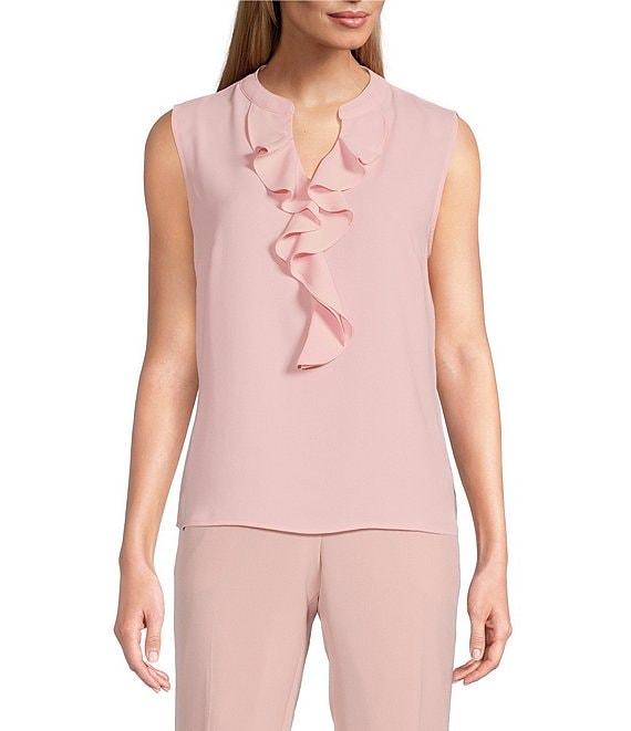 Kasper Ruffle Split V-neck Sleeveless Blouse Product Image