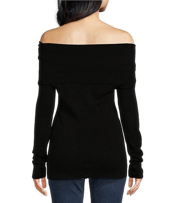 WAYF Sonia Off-The-Shoulder Neck Long Sleeve Sweater Top Product Image