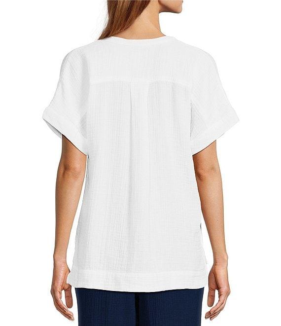 L.L.Bean Cloud Gauze Split V Neckline Short Sleeve Top Product Image
