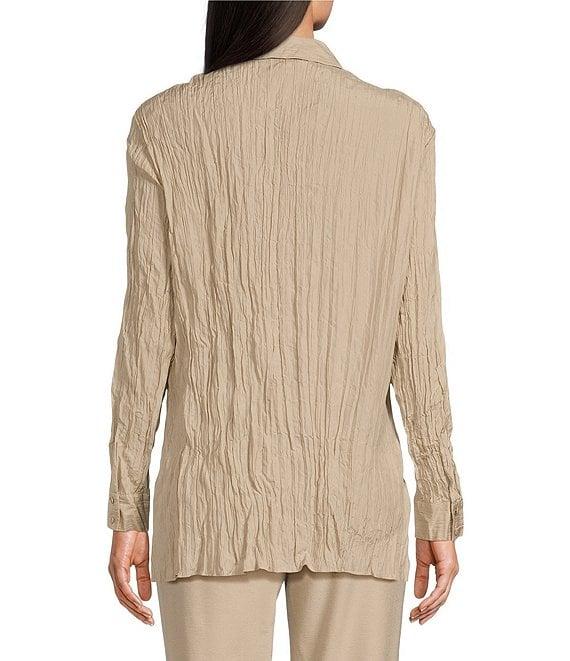 Eileen Fisher Crinkle Silk Classic Collar Long Sleeve Button Down Shirt Product Image