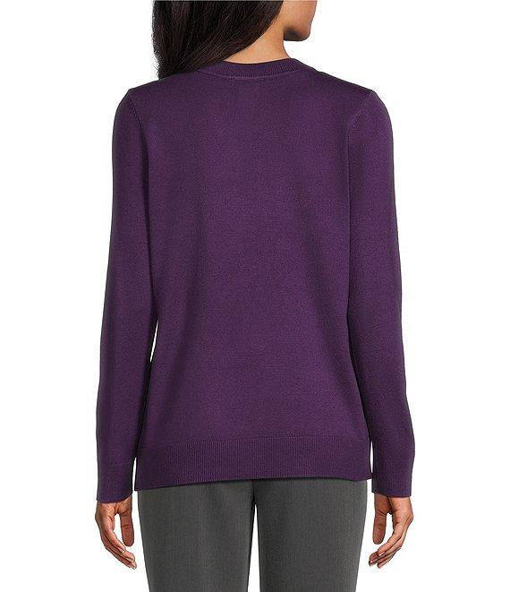 Investments Petite Size Solid Long Sleeve V-Neck Pullover Top Product Image