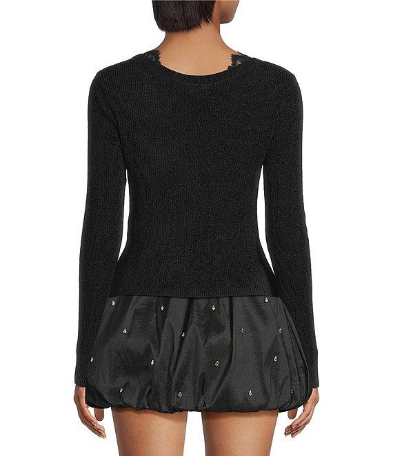 Gianni Bini Lace Detail V-Neck Long Sleeve Sweater Cardigan Product Image