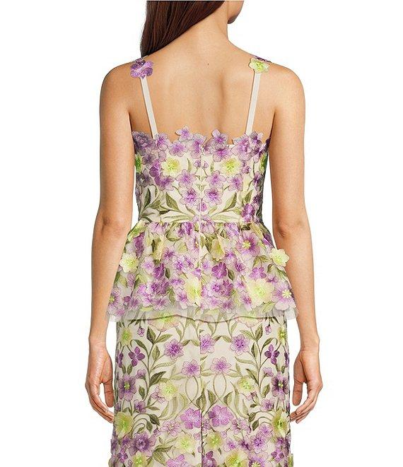 Muse by Marchesa Florian Floral Novelty Embroidered Strapless Neck Sleeveless Coordinating Peplum Top Product Image