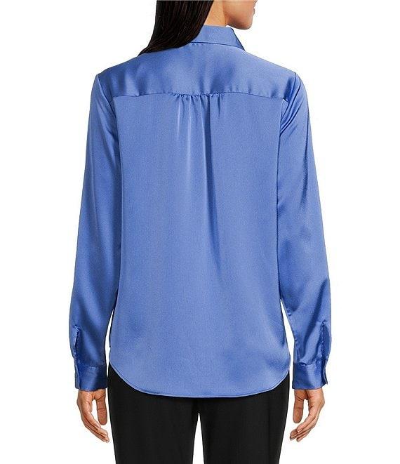 DKNY By Donna Karan Satin Crepe De Chine Point Collar Roll-Tab Sleeve Button-Front Shirt Product Image