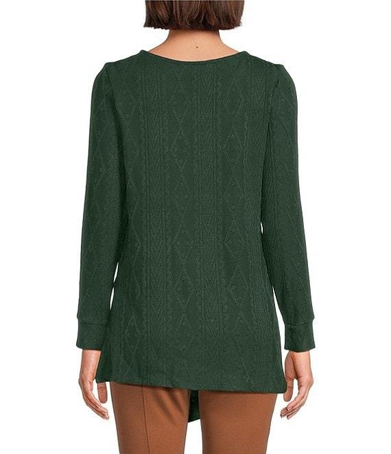 Slim Factor by Investments Riley Long Sleeve Asymmetrical Hemline Crew Neckline Knit Top Product Image