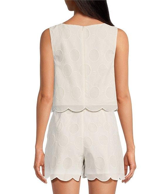 Trina Turk Tennie Eyelet Boat Neck Sleeveless Scallop Top Product Image
