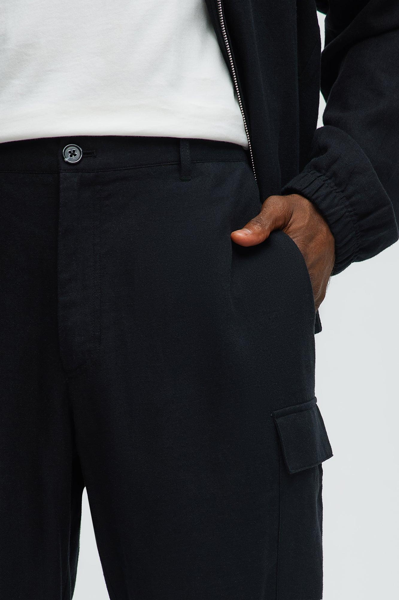 Slim Bahamas Linen Cargo Jogger - Black Product Image