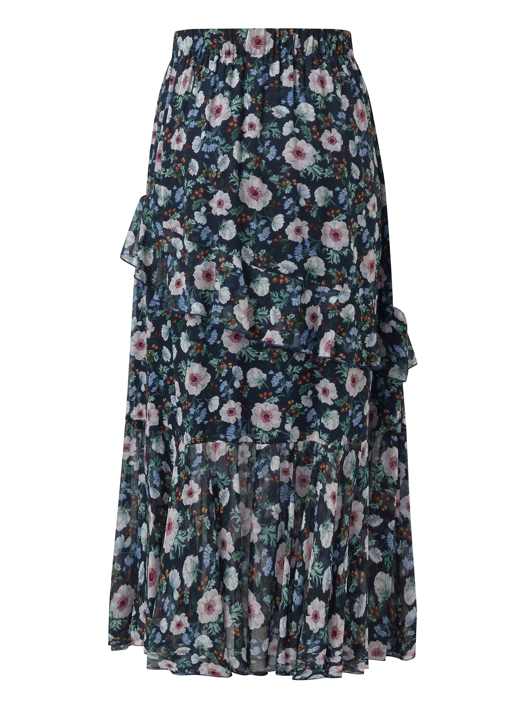 10MM Mulberry Silk Floral Print Women Tiered Skirt Product Image