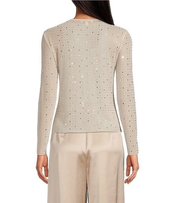 Gianni Bini Junie Rhinestone Mesh Crew Neck Long Sleeve Crop Top Product Image