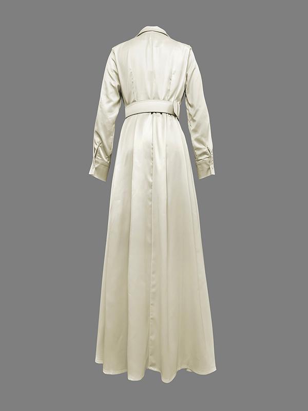 Long Sleeves Loose No Belt Solid Color Notched Collar Maxi Dresses Product Image