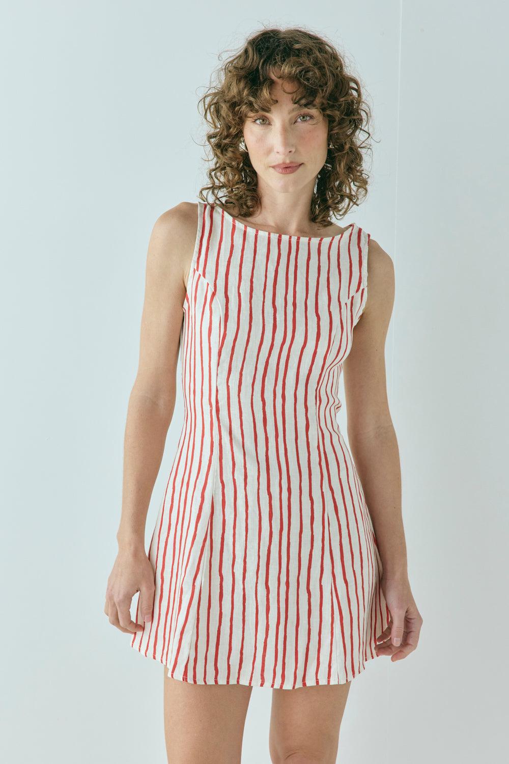 Chloe Linen Mini Dress Stripe Product Image