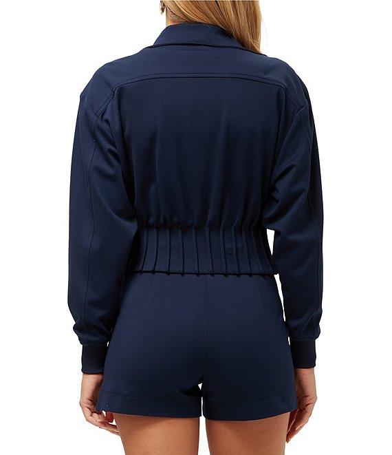 Trina Turk Outrun Ponte Collar Long Sleeve Pleated Waist Cropped Jacket Product Image
