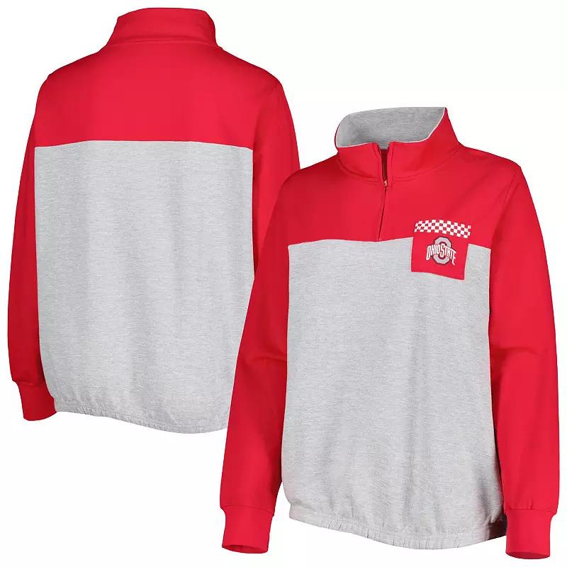 Women's Heather Gray/Scarlet Ohio State Buckeyes Plus Size Sideline to Sideline Quarter-Zip Top, Size: 2XL, Red Product Image