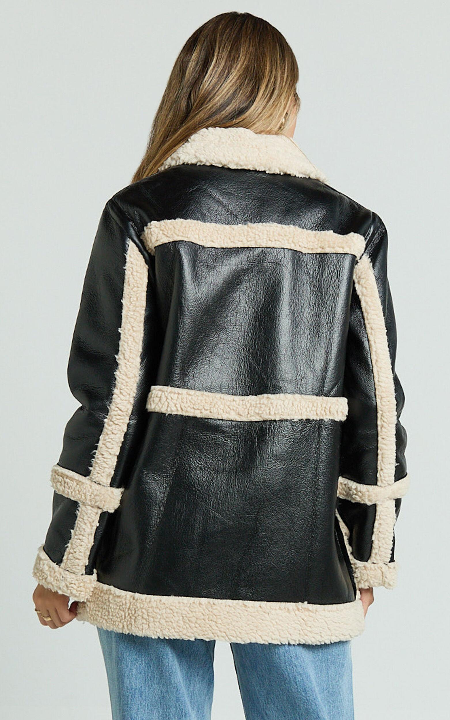 Ruth Jacket - Faux Shearling Aviator Jacket in Black Product Image