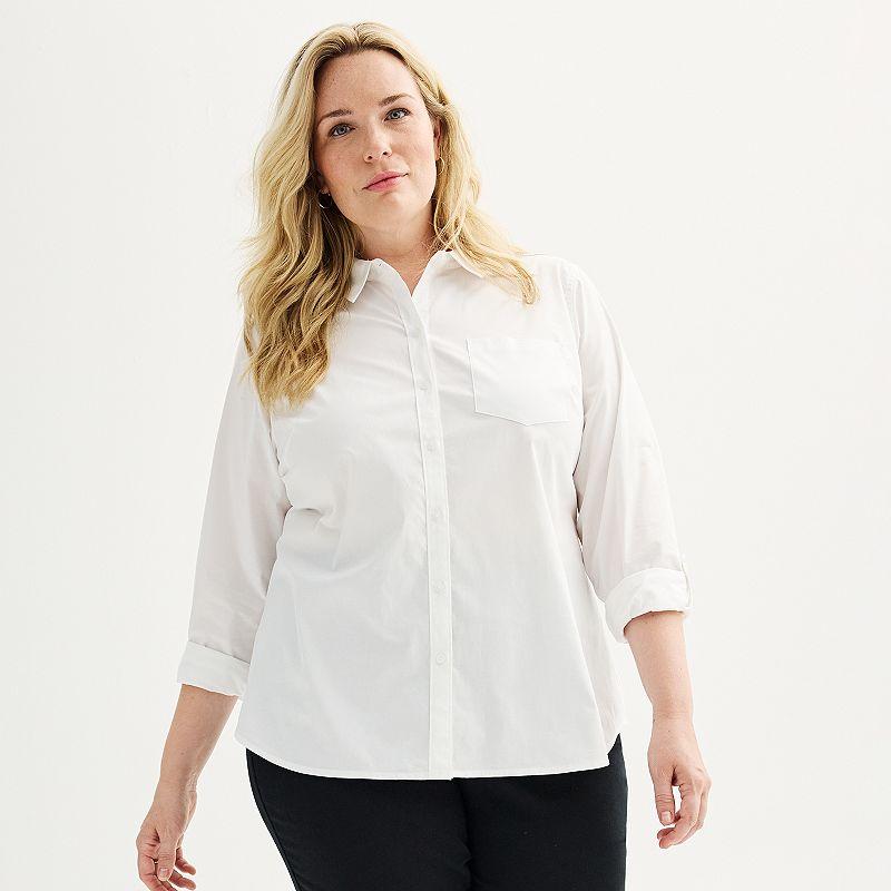 Plus Size Croft & Barrow® Essential One Pocket Button Down Shirt, Women's, Size: 0X, White Product Image