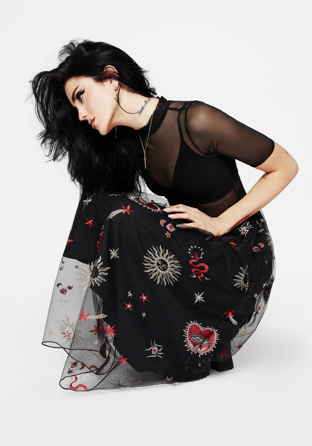 Bloodlust Embroidered Midi Skirt Product Image