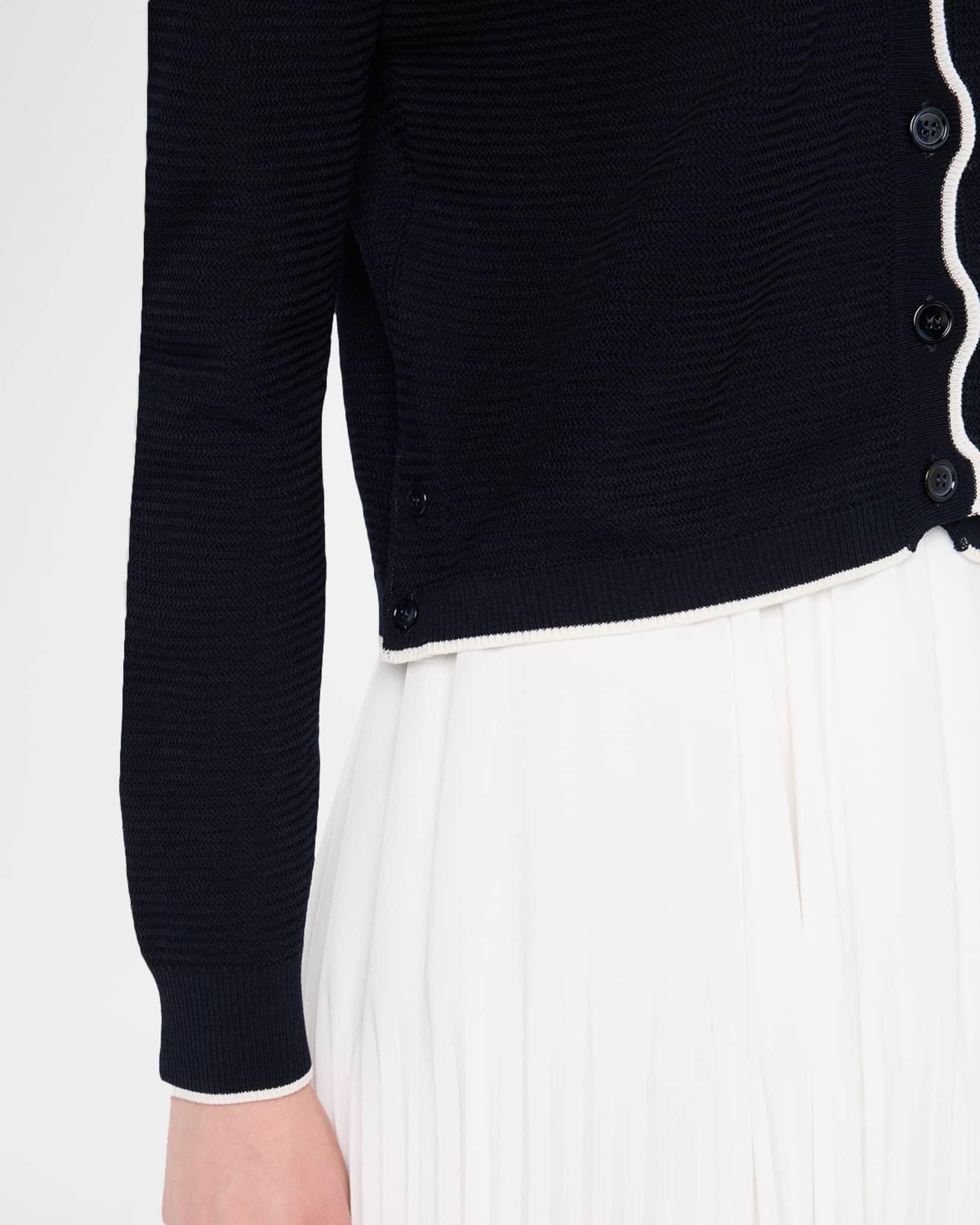 Textured Stitch Crew Neck Cardigan In Wool Crepe Product Image