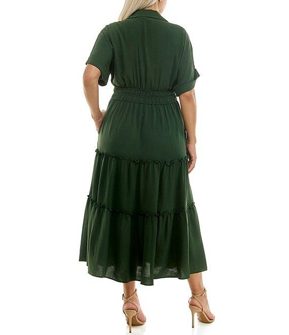 Moda Tara Plus Size Button Front Tiered Midi Shirt Dress Product Image