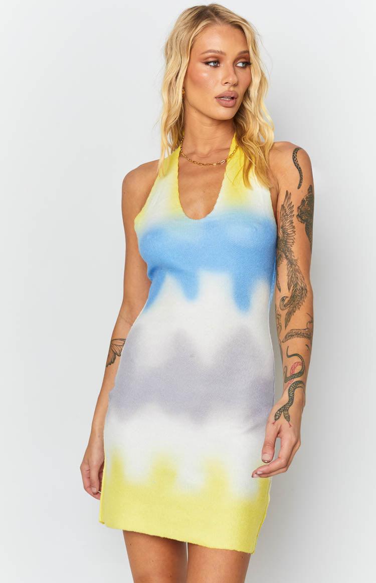 Graffiti Halter Mini Dress Yellow Product Image