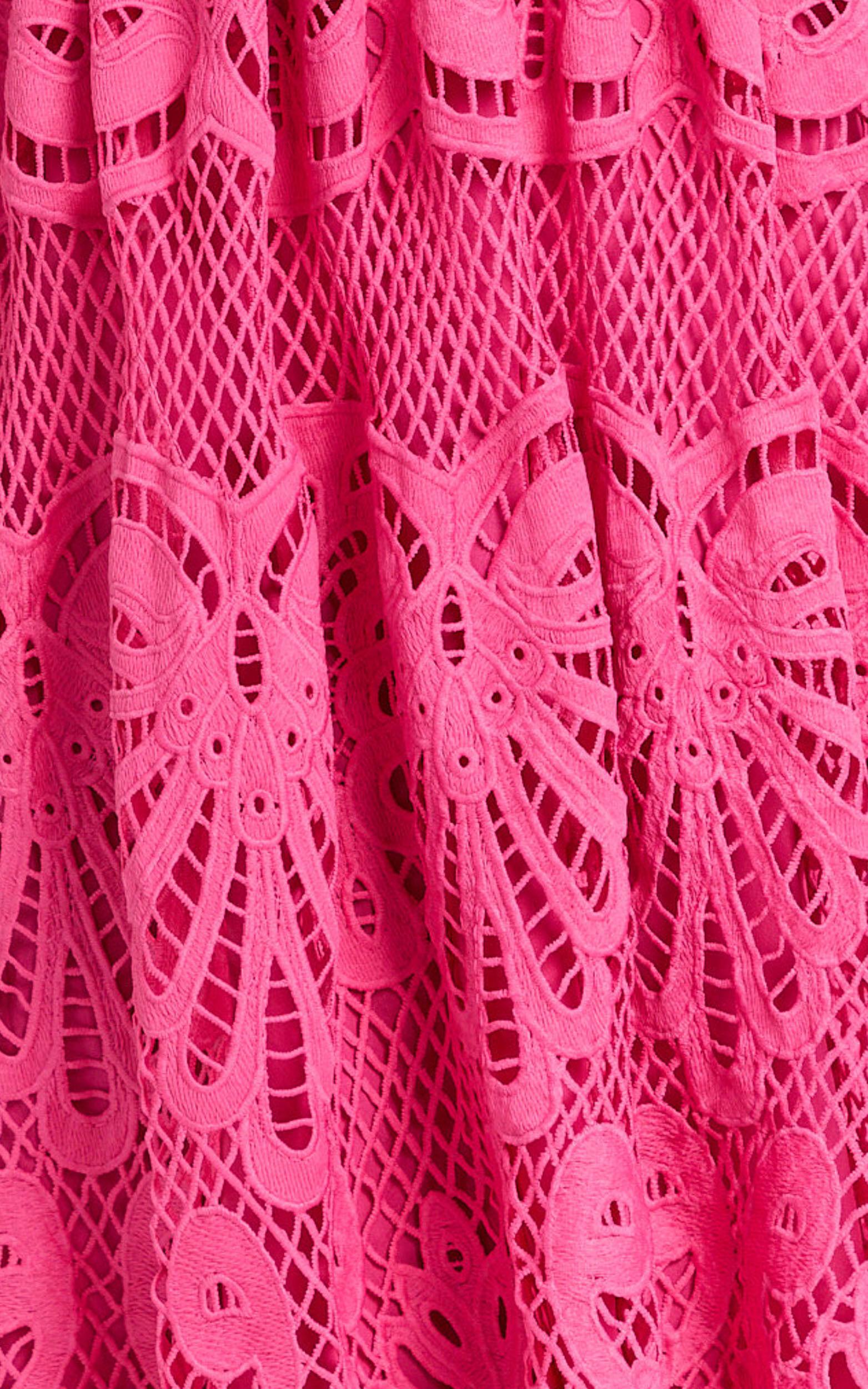 Anieshaya Midi Dress - V Neck Cut Out Lace Dress in Pink Product Image