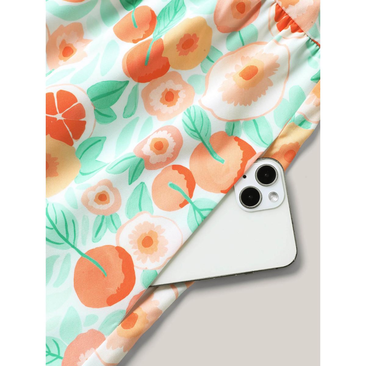 Plus Size Fruity Print Square Neck Puff Sleeve Dress Multicolor Women Elegant Non Square Neck Half Sleeve Curvy BloomChic 22-24/3X Product Image