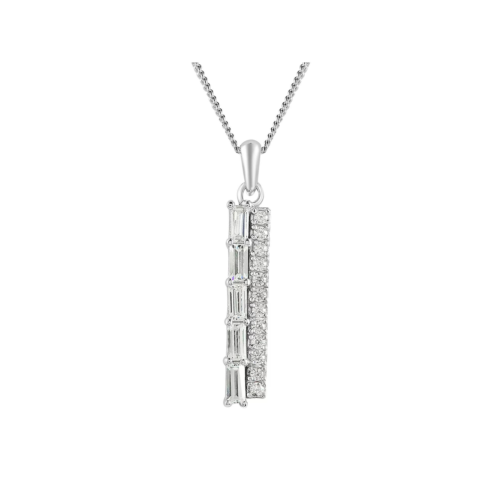 SIRI Sterling Silver Rhodium-Plated Dual Row Pendant with Baguette and Round Cubic Zirconia and 18" Chain, Women's Product Image
