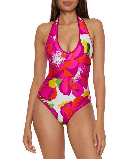 Trina Turk Bloom Reversible Plunge V-Neck Halter One Piece Swimsuit Product Image