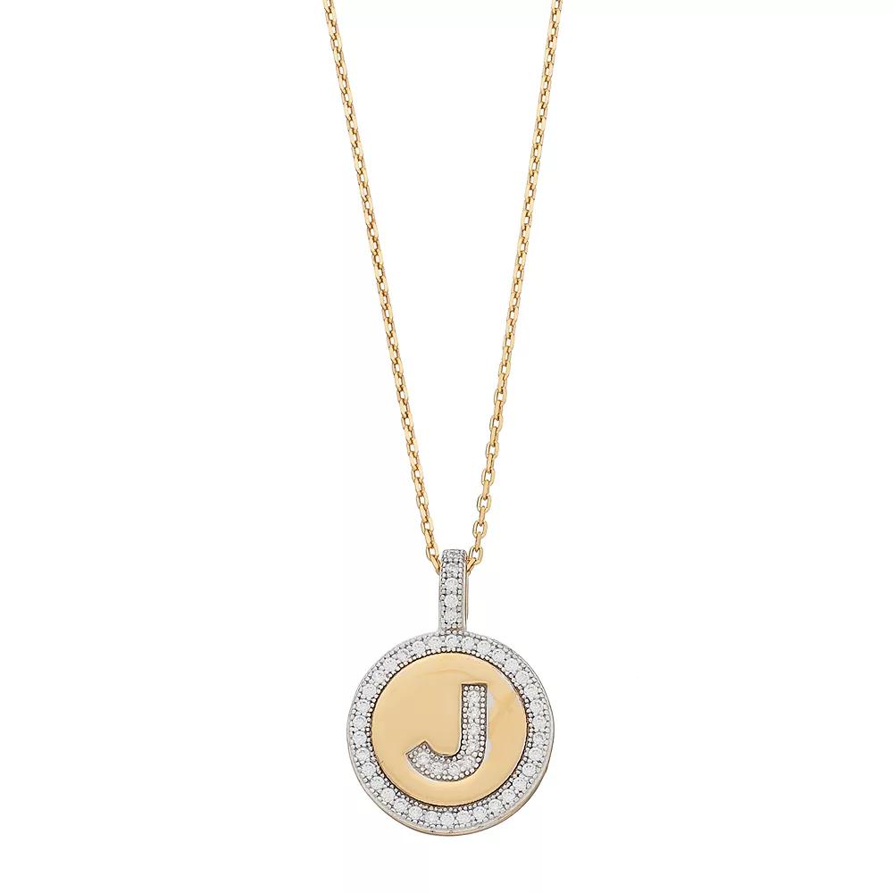 14k Gold Over Silver Cubic Zirconia Initial Pendant Necklace, Women's, Size: 18" Product Image