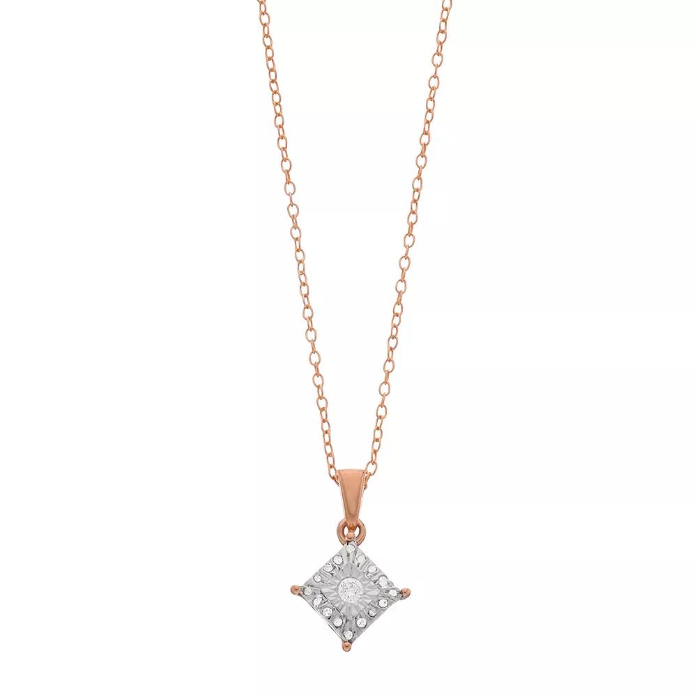 1/10 Carat T.W. Diamond Composite Square Stud Pendant Necklace, Women's, Size: 18", Pink Tone Product Image