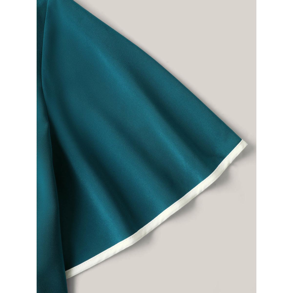 Plus Size Aegean Flared Sleeve Keyhole Solid Blouse Women Short sleeve Round Neck Work Blouses BloomChic 22-24/3X Product Image