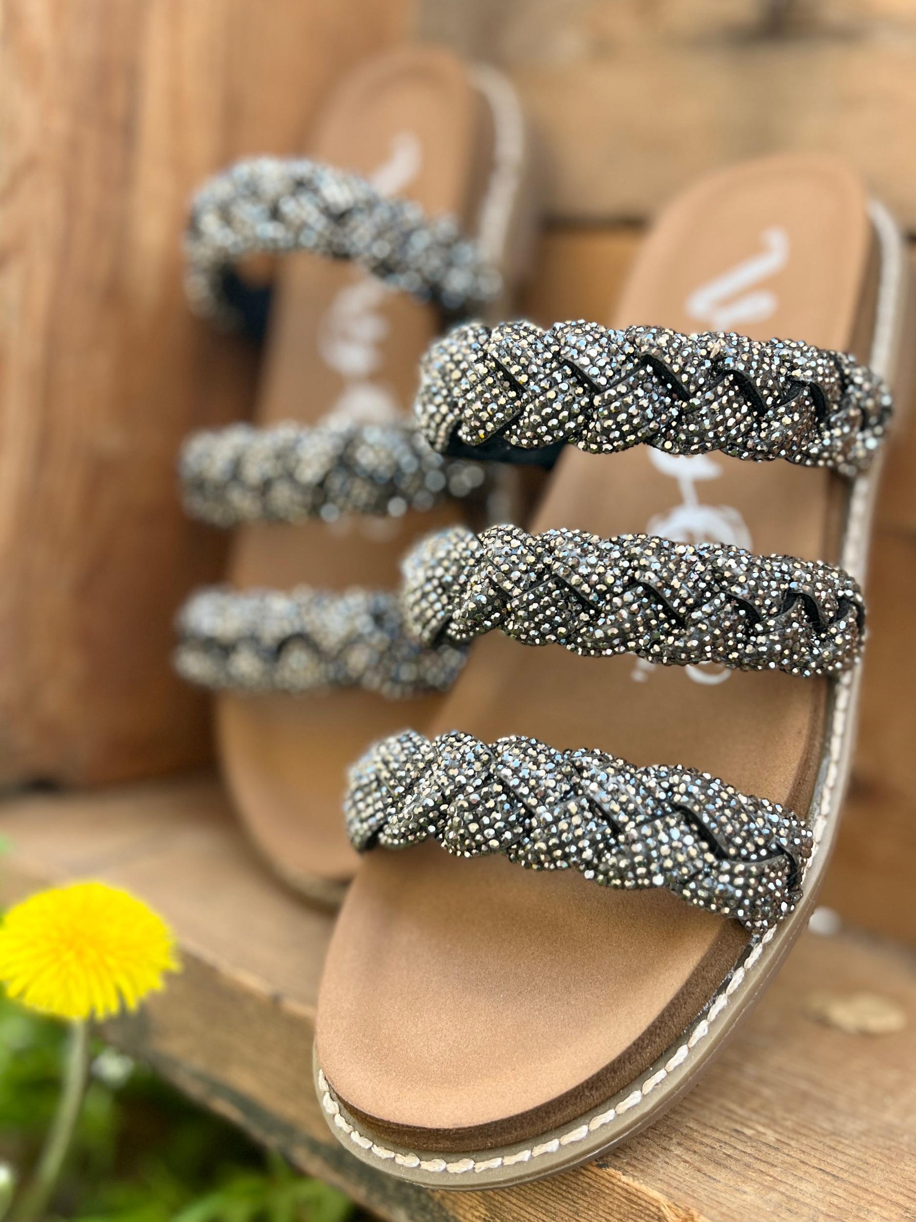 Luxurious Silver on Black Braided Sandals* Product Image