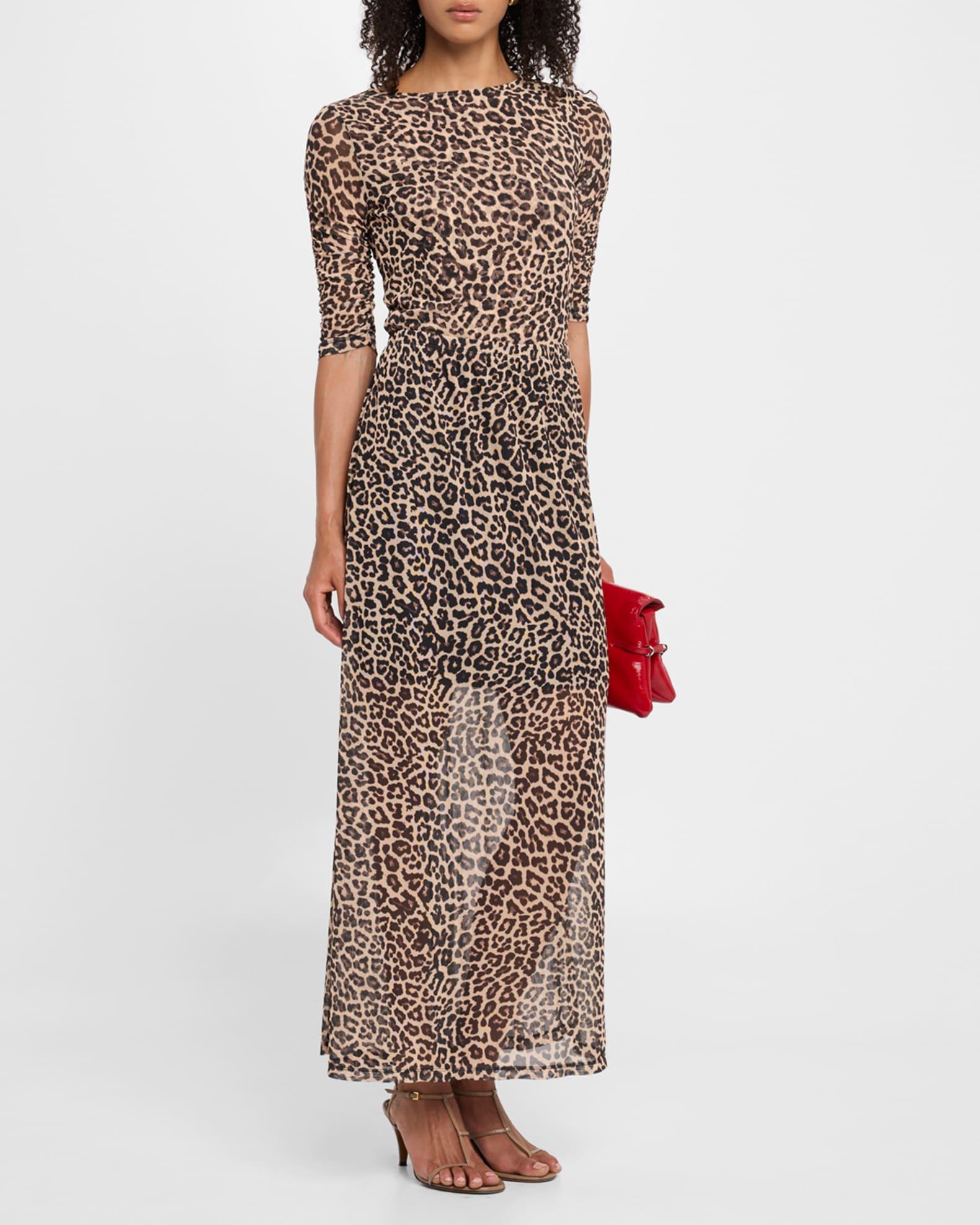 Leopard-Print Mesh Maxi Skirt Product Image