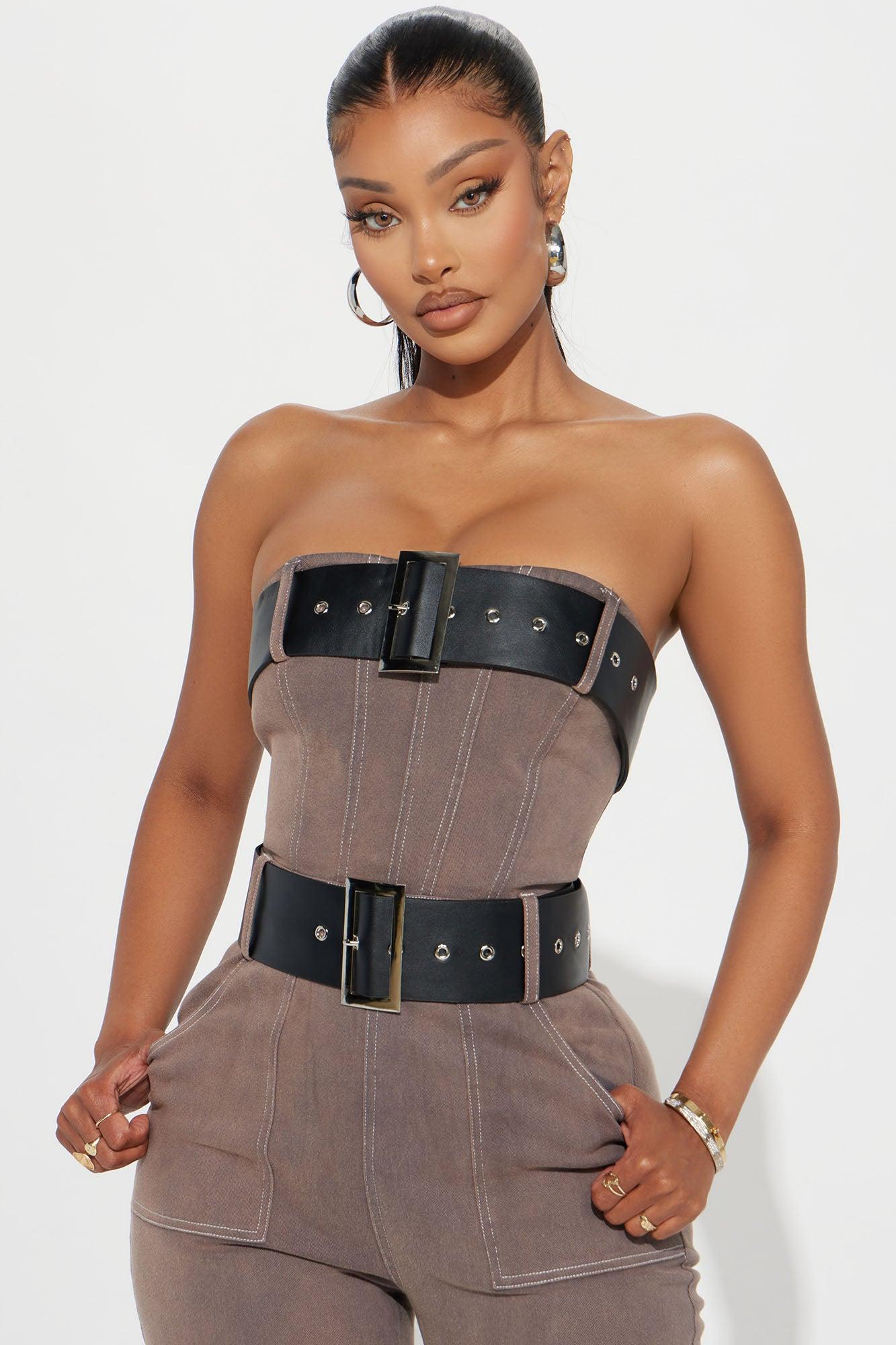 Stay With Me Belted Denim Jumpsuit - Charcoal Product Image