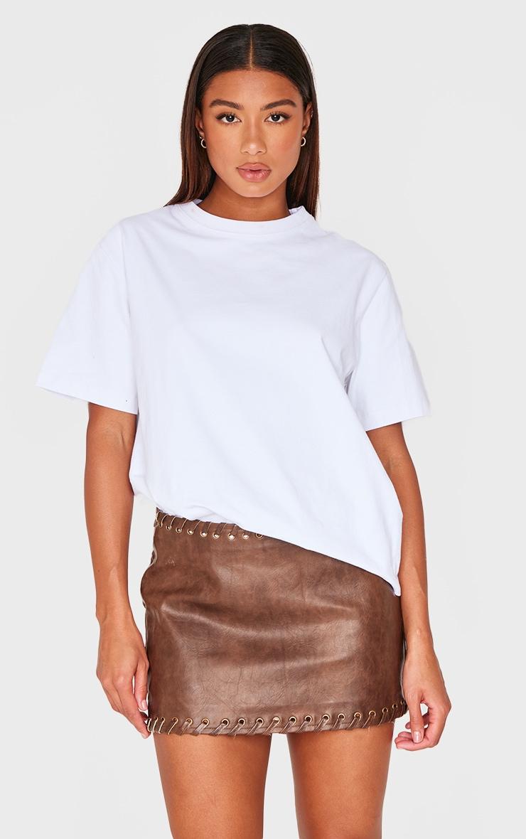 Chocolate Brown Faux Leather Plaited Mini Skirt Product Image
