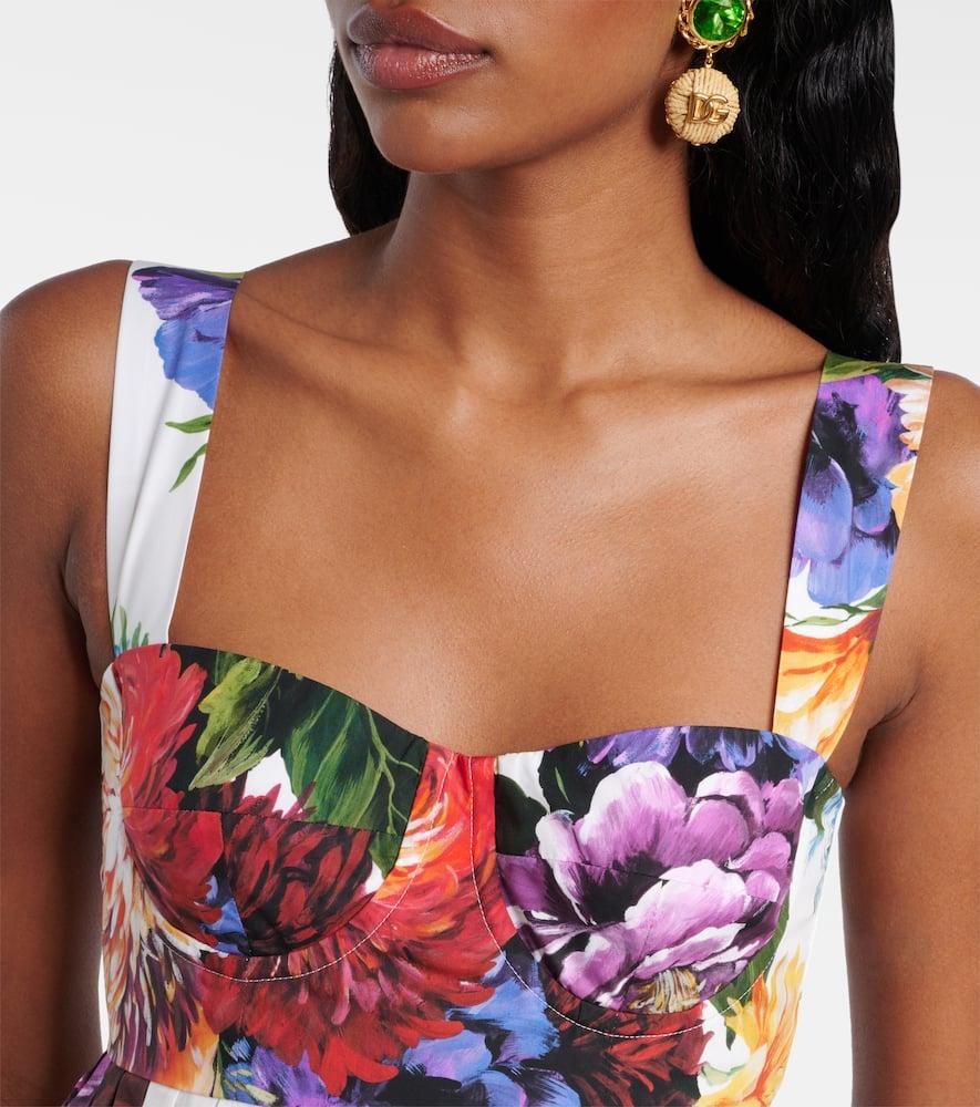 DOLCE & GABBANA Multicolor Sleeveless Dress With Bustier Style Neckline And All-over Floral Print In Cotton Woman Product Image